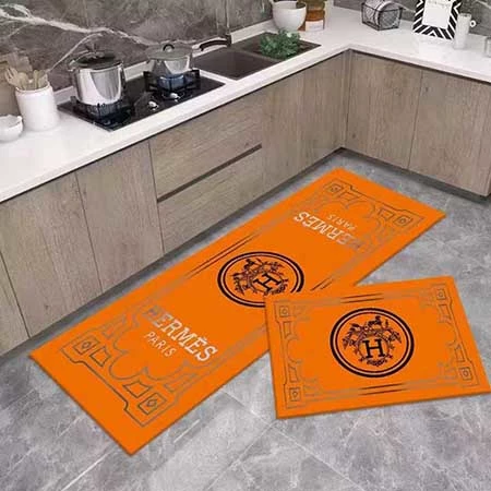 Hermes ラグ，オレンジ基調ラグ，様々な柄ラグ，Ｈマーク入りラグ，滑り止めラグ，防湿マット，吸水マット，室内ラグ，フロアマット，おしゃれインテリア